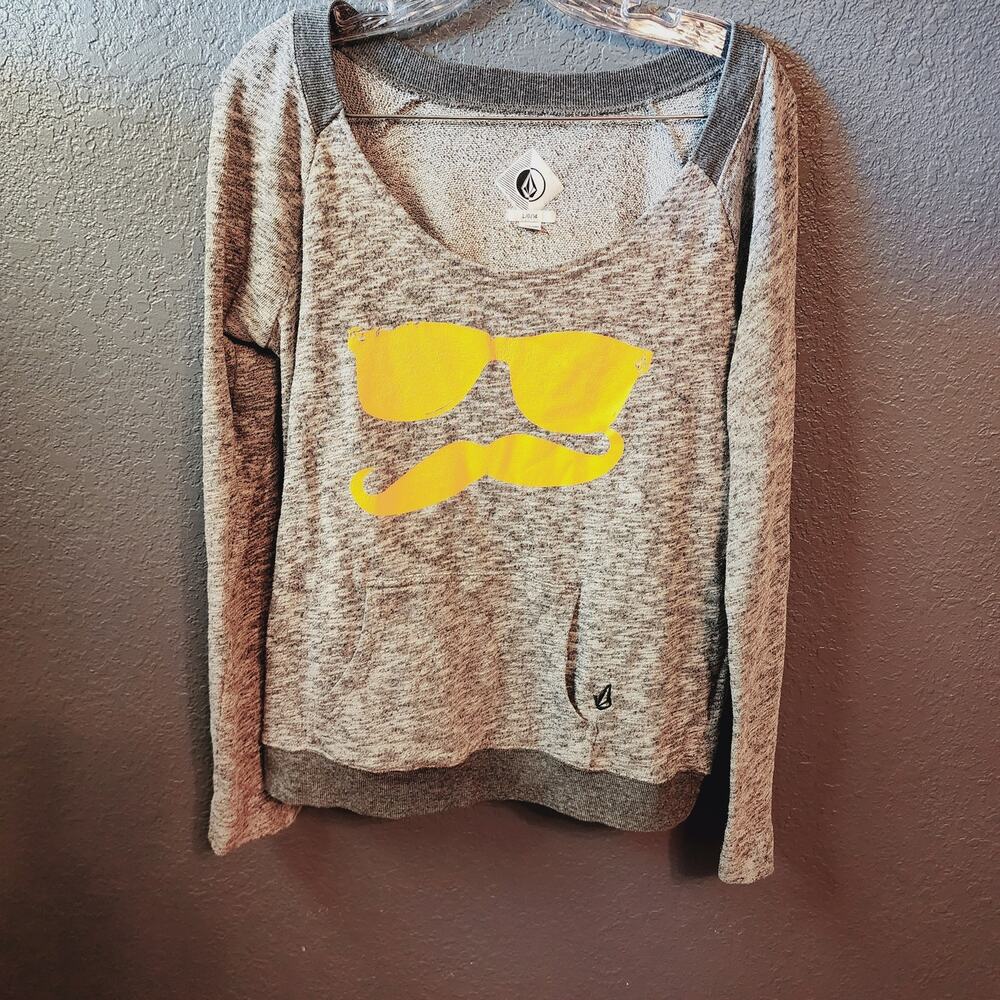 Volcom Popover Pullover Long sleeve gray heathered light weight sweatshirt Large